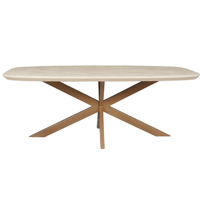 Eettafel Madison Zand van Starfurn detail van de voet van het bronskleurige onderstel
