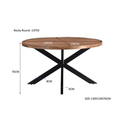 Eettafel Rocky Ø130cm in Pecan, detail van het blad