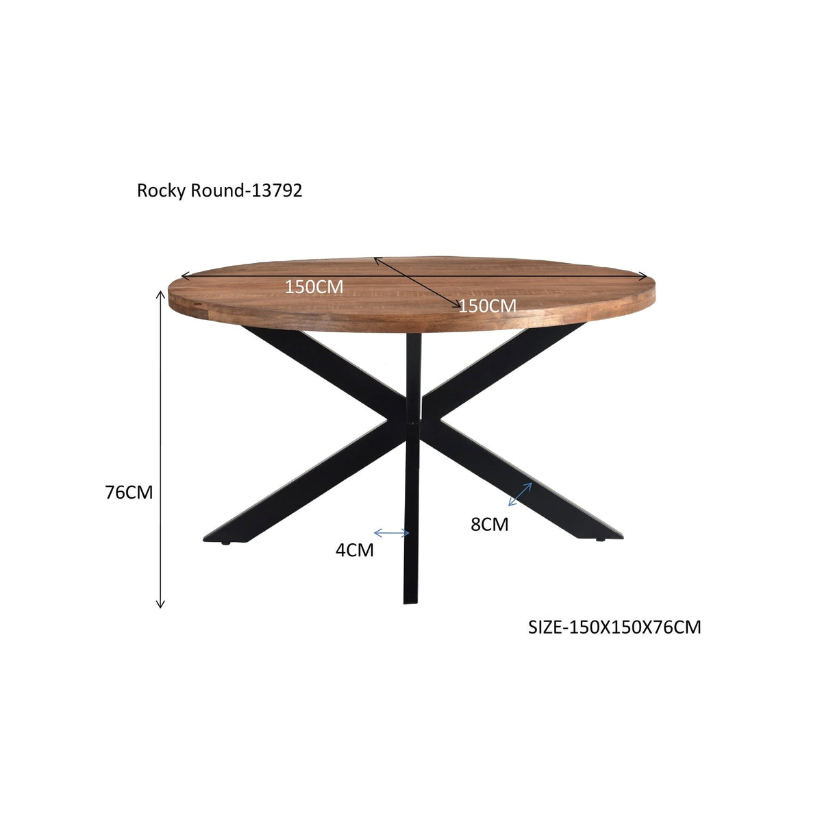 Eettafel Rocky Ø150cm in Pecan, detail van het blad