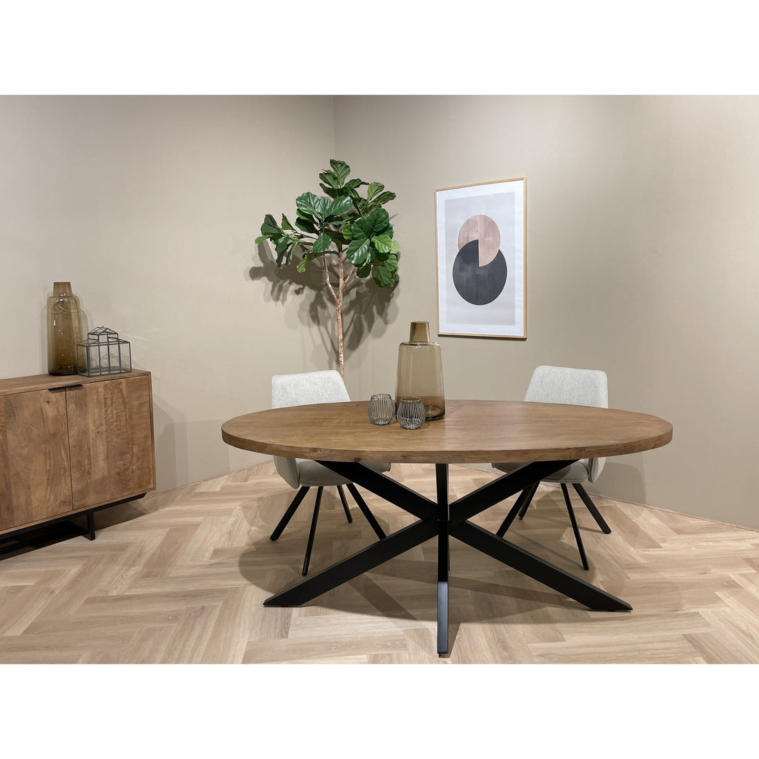 Eettafel Rocky 210cm in Pecan, detail van het blad