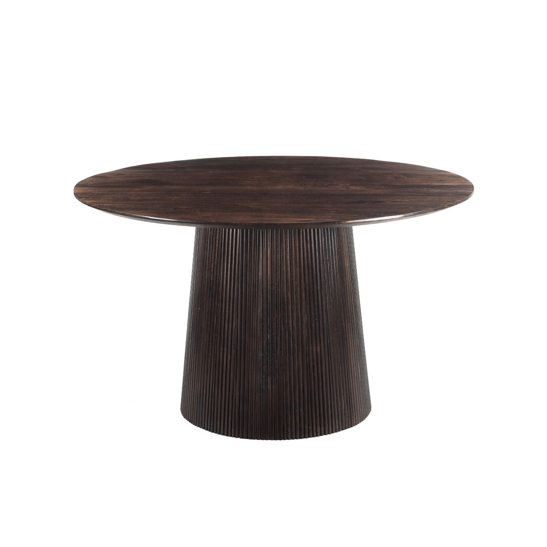 Salvator eettafel Walnut schuin van boven met rond mangohouten blad