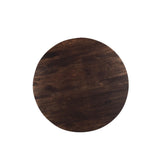 Bovenaanzicht van het donkere ronde blad van 130 cm van de Salvator eettafel