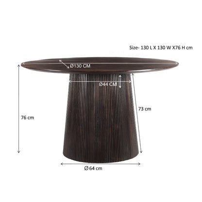 Maatschets van de ronde Salvator eettafel, 130 cm doorsnee en 76 cm hoog