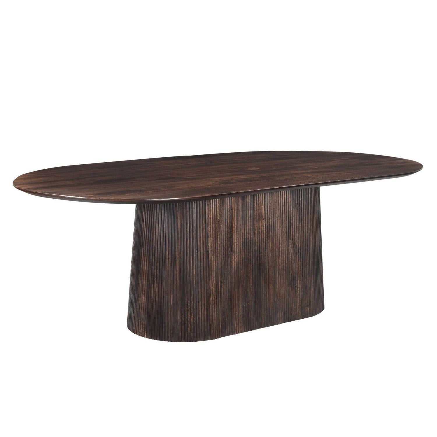 Salvator eettafel Walnut schuin van boven met ovaal mangohouten blad