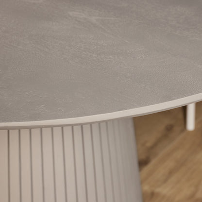 Rond blad van de Eettafel Solana in mangohout taupe, 150 cm in doorsnee