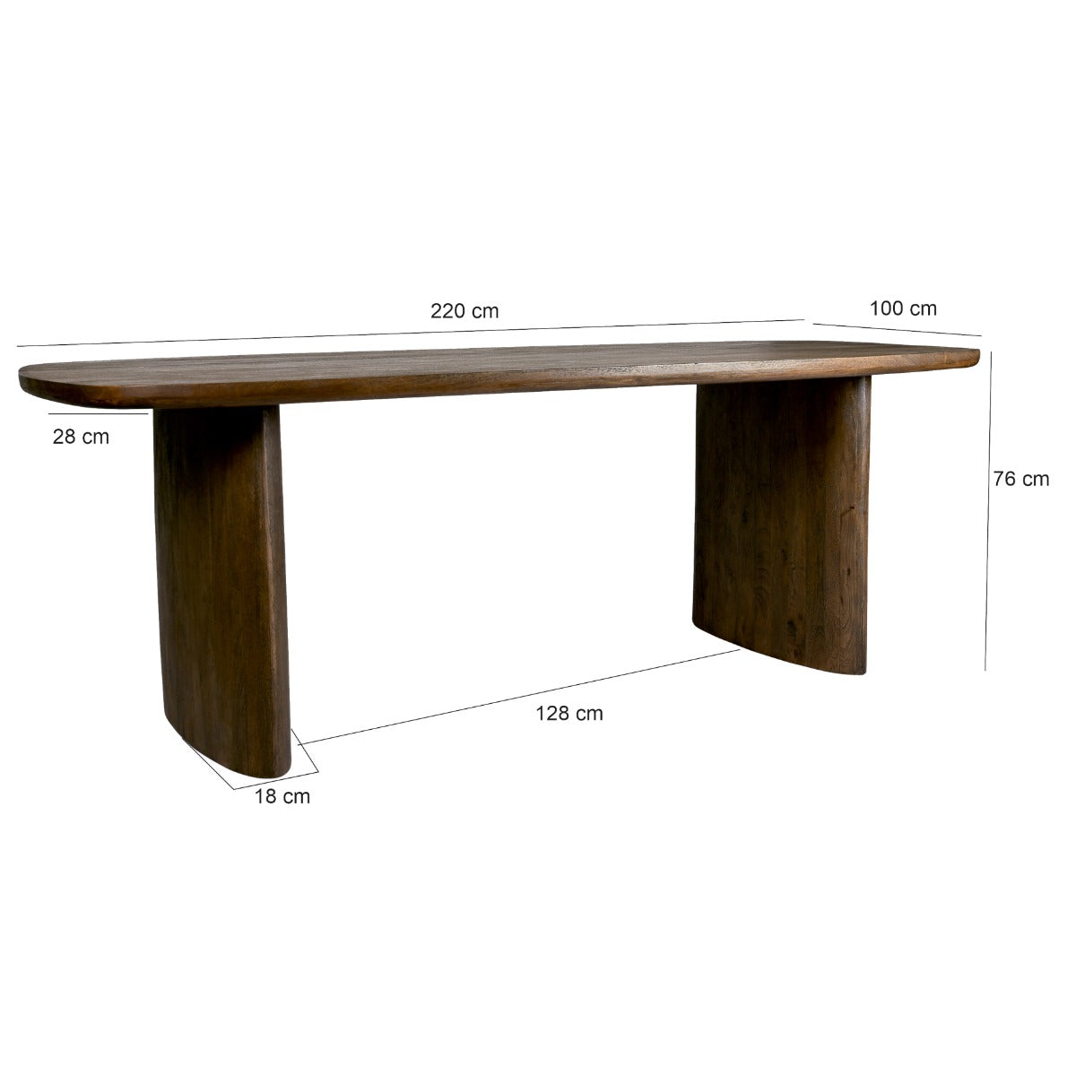 Tyler eettafel van Livingfurn, afmetingen L220cm x B100cm x H76cm