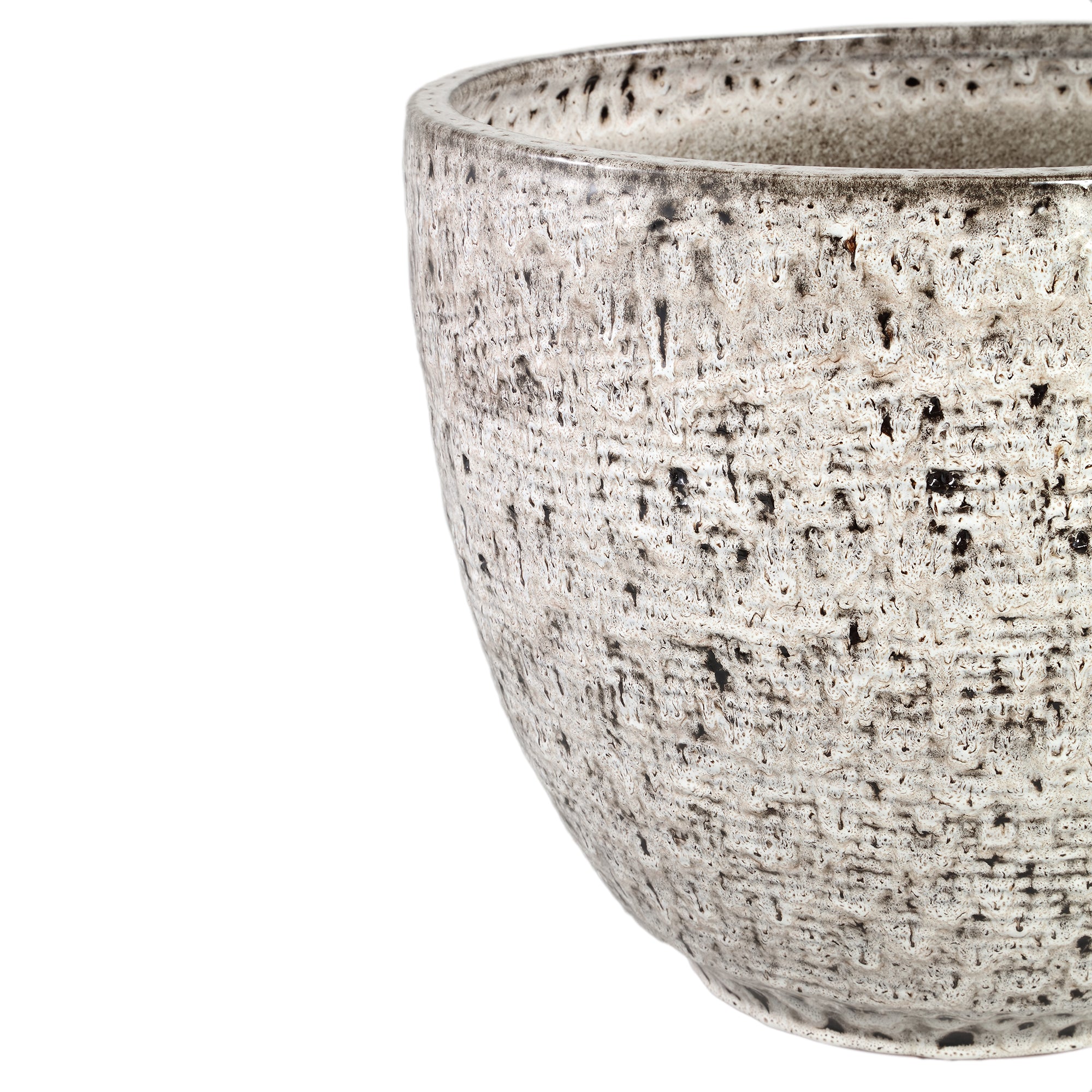 Elana White Round Ceramic Pot With Grey Pattern L dia30xH29cm PTMD - Pot - PTMD - livinglovely.nl