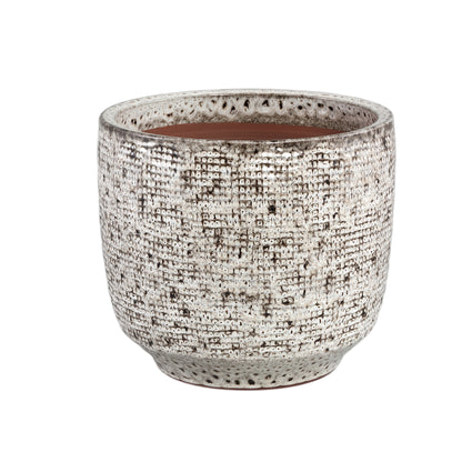 Elana White Round Ceramic Pot With Grey Pattern XL Dia39x35cm PTMD - Pot - PTMD - livinglovely.nl