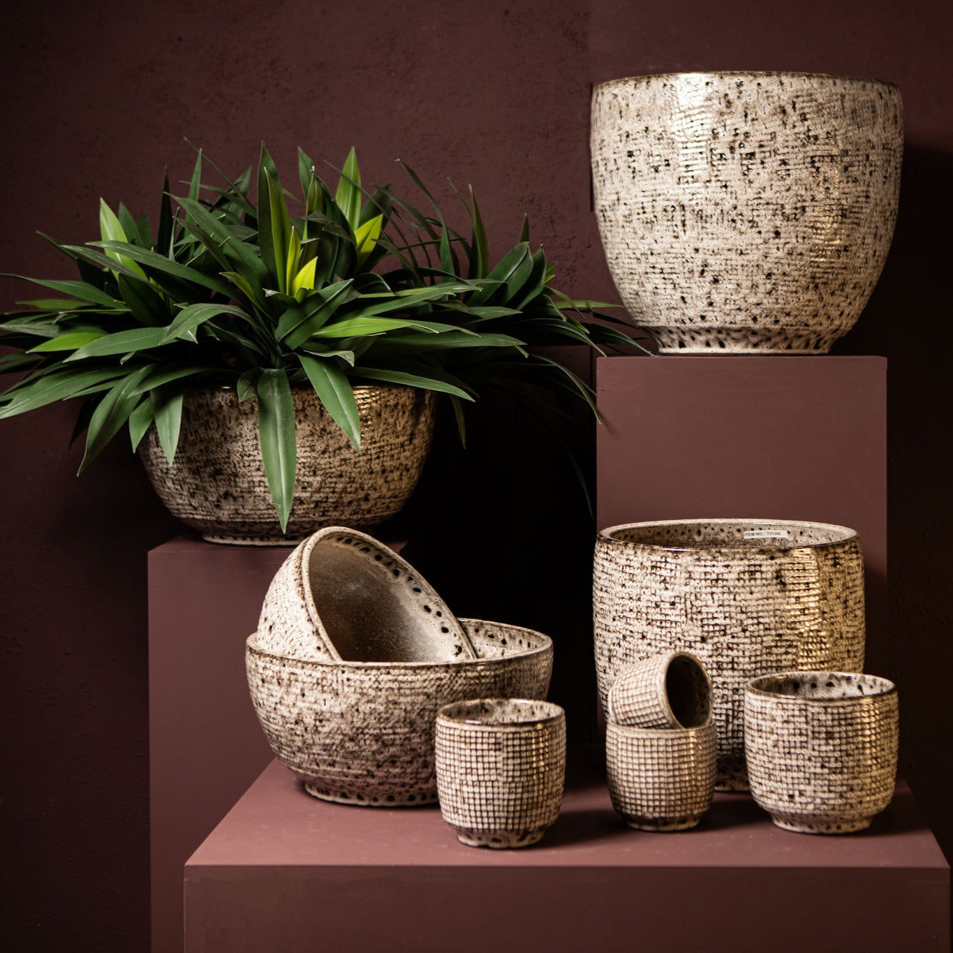 Elana White Round Ceramic Pot With Grey PatternXXL 50x50.5x44cm PTMD - Pot - PTMD - livinglovely.nl