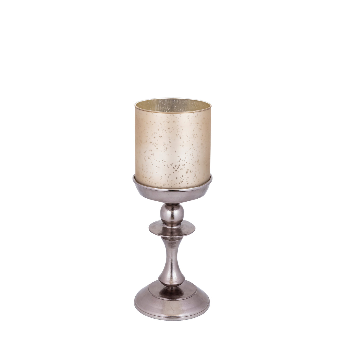 Eliviana Brass Casted Alu Stormlight Beige Glass S van PTMD, tweede aanzicht van het windlicht op witte achtergrond