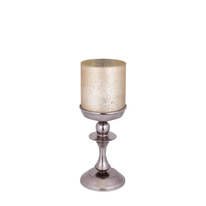 Eliviana Brass Casted Alu Stormlight Beige Glass S van PTMD, tweede aanzicht van het windlicht op witte achtergrond