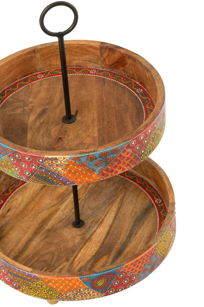 Etagère 2 Niveaus Delhi Mango Hout Mix - Keukenaccessoire - J-Line - livinglovely.nl