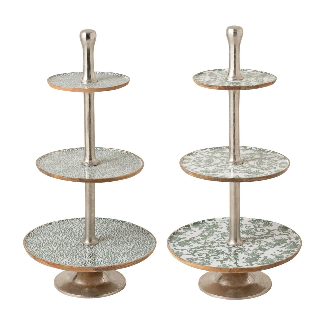 Etagere 3 Ebenen Mangoholz Grün/Weiß 2er-Set J-Line