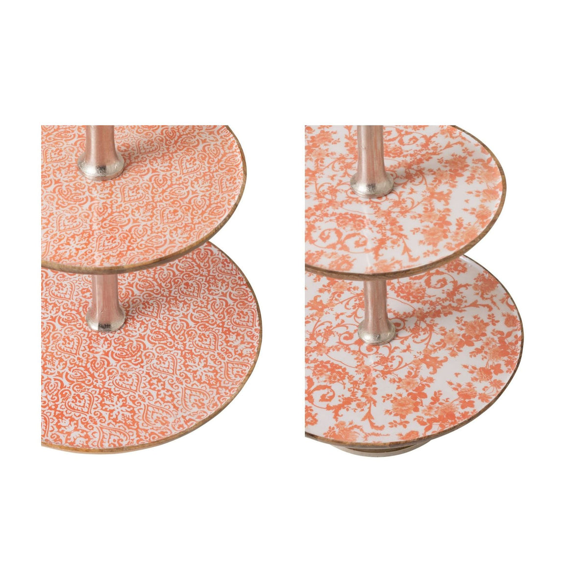 Etagère 3 Lagen Mangohout Oranje/Wit Set van 2 J-Line