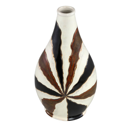 Evelin Dark Brown Oval Ceramic Vase With Lines L 29x18x55.cm PTMD - Vaas - PTMD - livinglovely.nl
