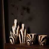 Evelin Dark Brown Oval Ceramic Vase With Lines L 29x18x55.cm PTMD - Vaas - PTMD - livinglovely.nl