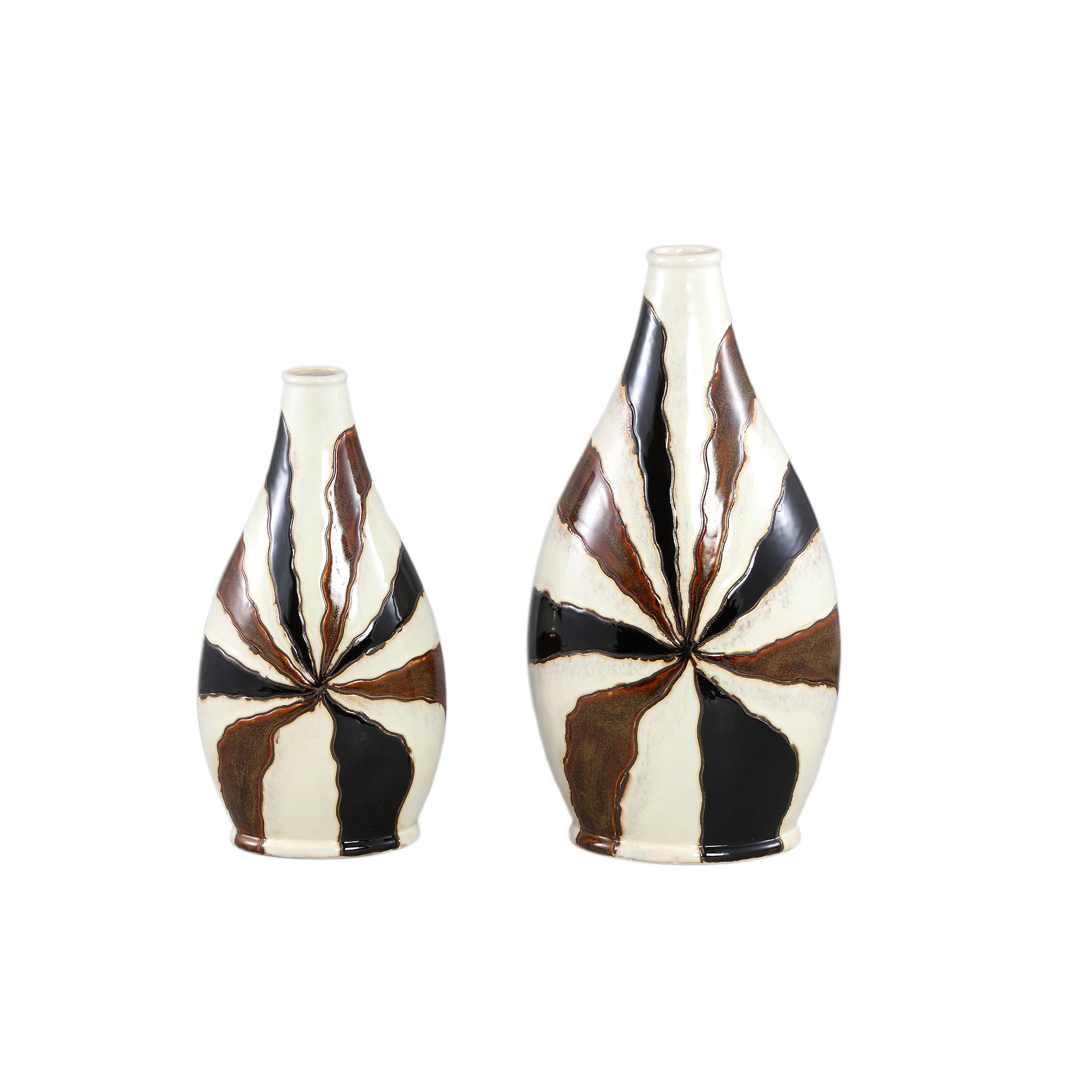 Evelin Dark Brown Oval Ceramic Vase With Lines L 29x18x55.cm PTMD - Vaas - PTMD - livinglovely.nl