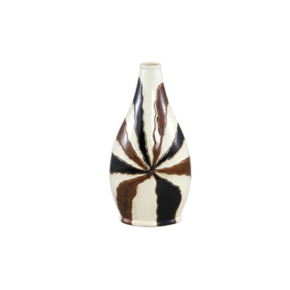 Evelin Dark Brown Oval Ceramic Vase With Lines S 23x15x44.5cm PTMD - Vaas - PTMD - livinglovely.nl