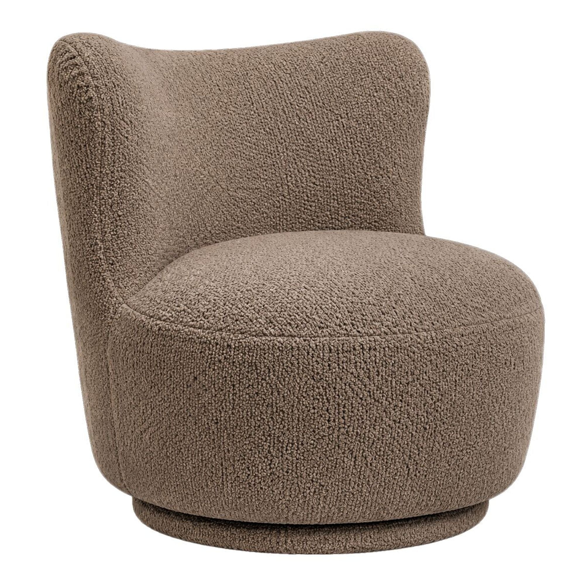 Beige draaifauteuil Dean met ronde kuipvorm en zwarte draaivoet