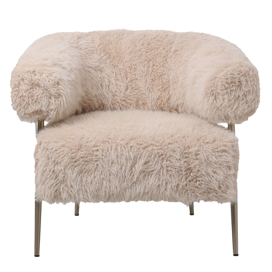 Hair Cream fauteuil van PTMD met crème bekleding op champagnekleurig metaal
