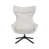 Fauteuil Olivia van Starfurn in off white stof, vooraanzicht met hoge rug en zwarte metalen draaivoet