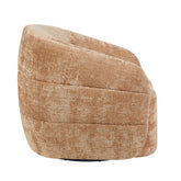 Achterkant van de Fauteuil Yara van Starfurn met de ronde rugleuning in kaneelkleurige stof