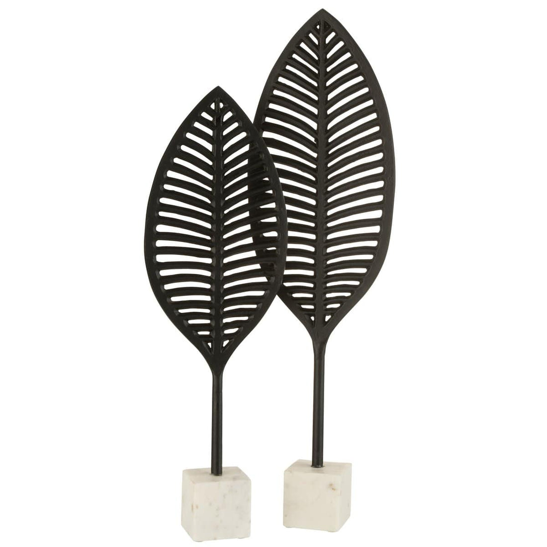 Figuur Blad Fijn Decoratief Aluminium/Marmer Zwart/Wit Small - Beeld - J-Line - livinglovely.nl