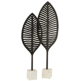Figuur Blad Fijn Decoratief Aluminium/Marmer Zwart/Wit Small - Beeld - J-Line - livinglovely.nl