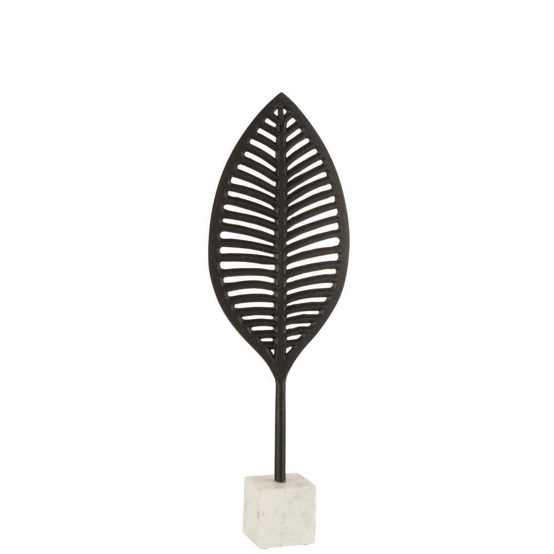 Figuur Blad Fijn Decoratief Aluminium/Marmer Zwart/Wit Small - Beeld - J-Line - livinglovely.nl