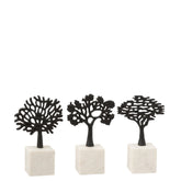 Figuur Boom Op Voet Aluminium/Marmer Zwart/Wit Set van 3 - Beeld - J-Line - livinglovely.nl