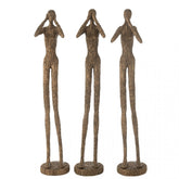 Figuur Horen/Zien/Zwijgen Resine Bruin/Goud Set Van 3 - Beeld - J-Line - livinglovely.nl