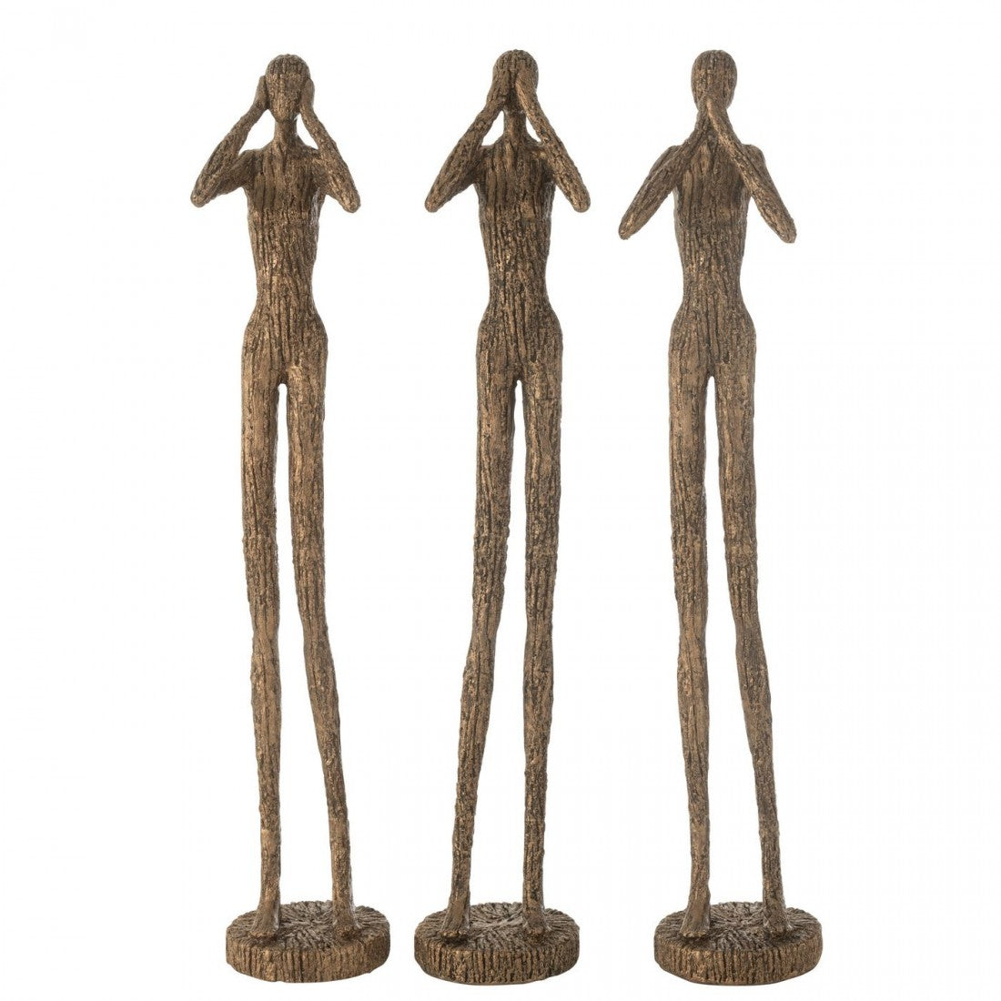 Figuur Horen/Zien/Zwijgen Resine Bruin/Goud Set Van 3 - Beeld - J-Line - livinglovely.nl