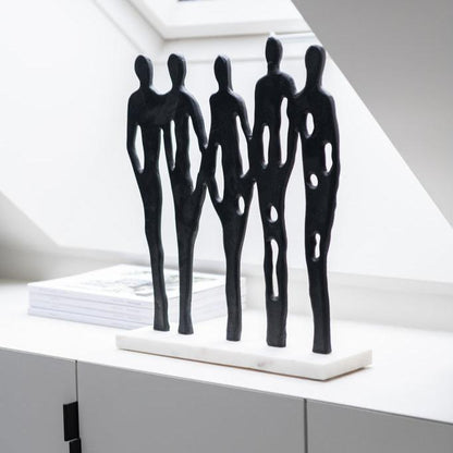 Figuur Op Rij Aluminium/Marmer Zwart/Wit - Beeld - J-Line - livinglovely.nl