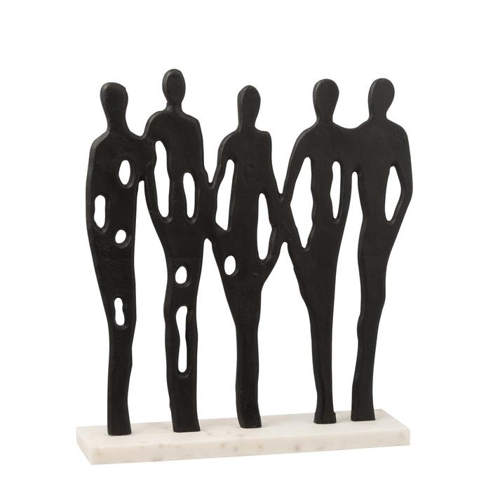 Figuur Op Rij Aluminium/Marmer Zwart/Wit - Beeld - J-Line - livinglovely.nl