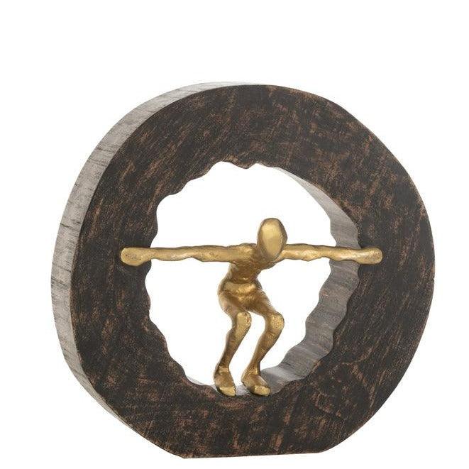 Figuur Vallend Hout Metaal Zwart Goud - Beeld - J-Line - livinglovely.nl