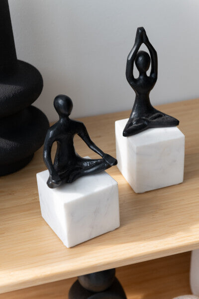 Figuur Yoga Aluminium/Marmer Zwart/Wit Set van 2 - Beeld - J-Line - livinglovely.nl