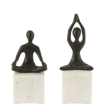 Figuur Yoga Aluminium/Marmer Zwart/Wit Set van 2 - Beeld - J-Line - livinglovely.nl