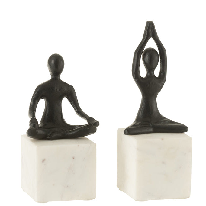 Figuur Yoga Aluminium/Marmer Zwart/Wit Set van 2 - Beeld - J-Line - livinglovely.nl