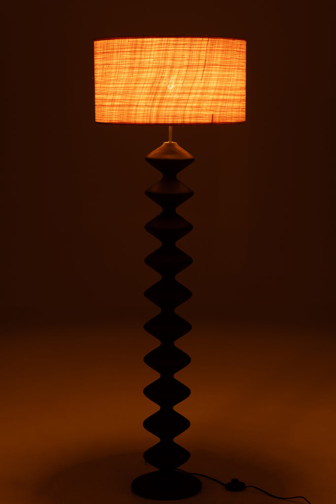 Floor Lamp Caterpillar Poplar Wood Black/Natural - - J-Line - livinglovely.nl