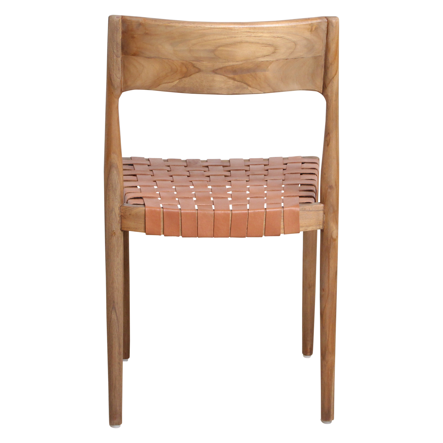 Freya eetkamerstoel van Raw Materials, naturel leren stoel aan een houten eettafel