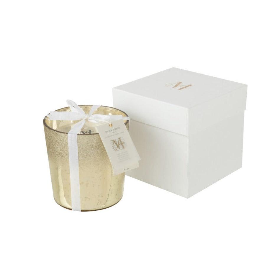 Geurkaars Deluxe Glas Goud Medium 80uur - Geurkaars - J-Line - livinglovely.nl