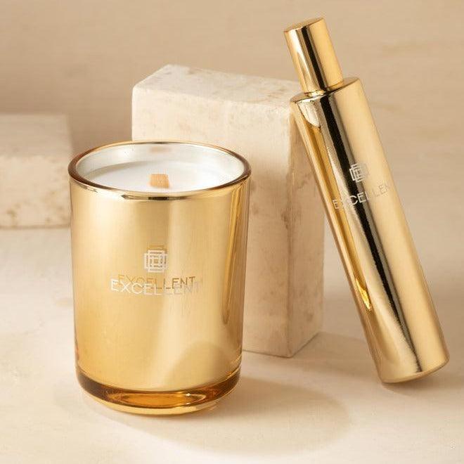 Geurkaars Excellent Golden Honey Goud Small 50H - Geurkaars - J-Line - livinglovely.nl
