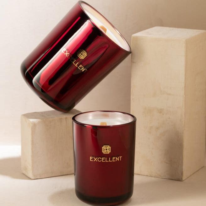 Geurkaars Excellent Rose Champagne Wijnrood Medium-80u - Geurkaars - J-Line - livinglovely.nl