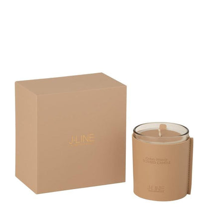 Geurkaars Leder Bruin 40uur - Geurkaars - J-Line - livinglovely.nl