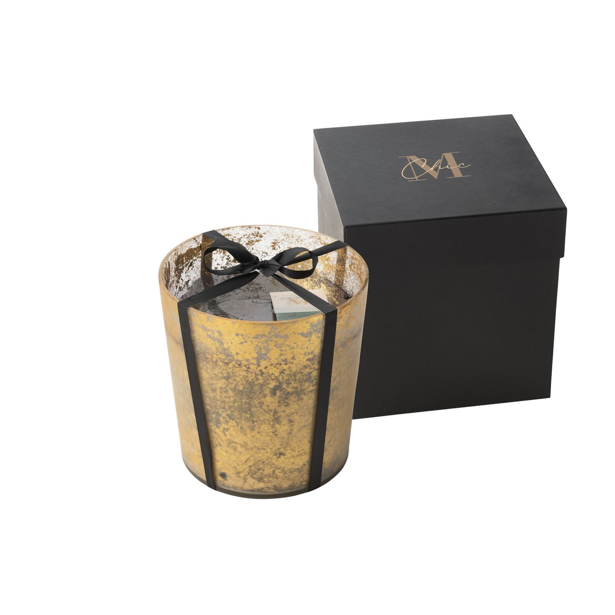 Geurkaars M-Chic Glas Goud/Zwart Large-140u