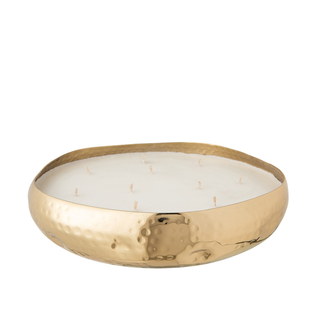 Close-up geurkaars M-Chic Goud Large van J-Line, gehamerd goud metaal met witte was, geur oud en amber