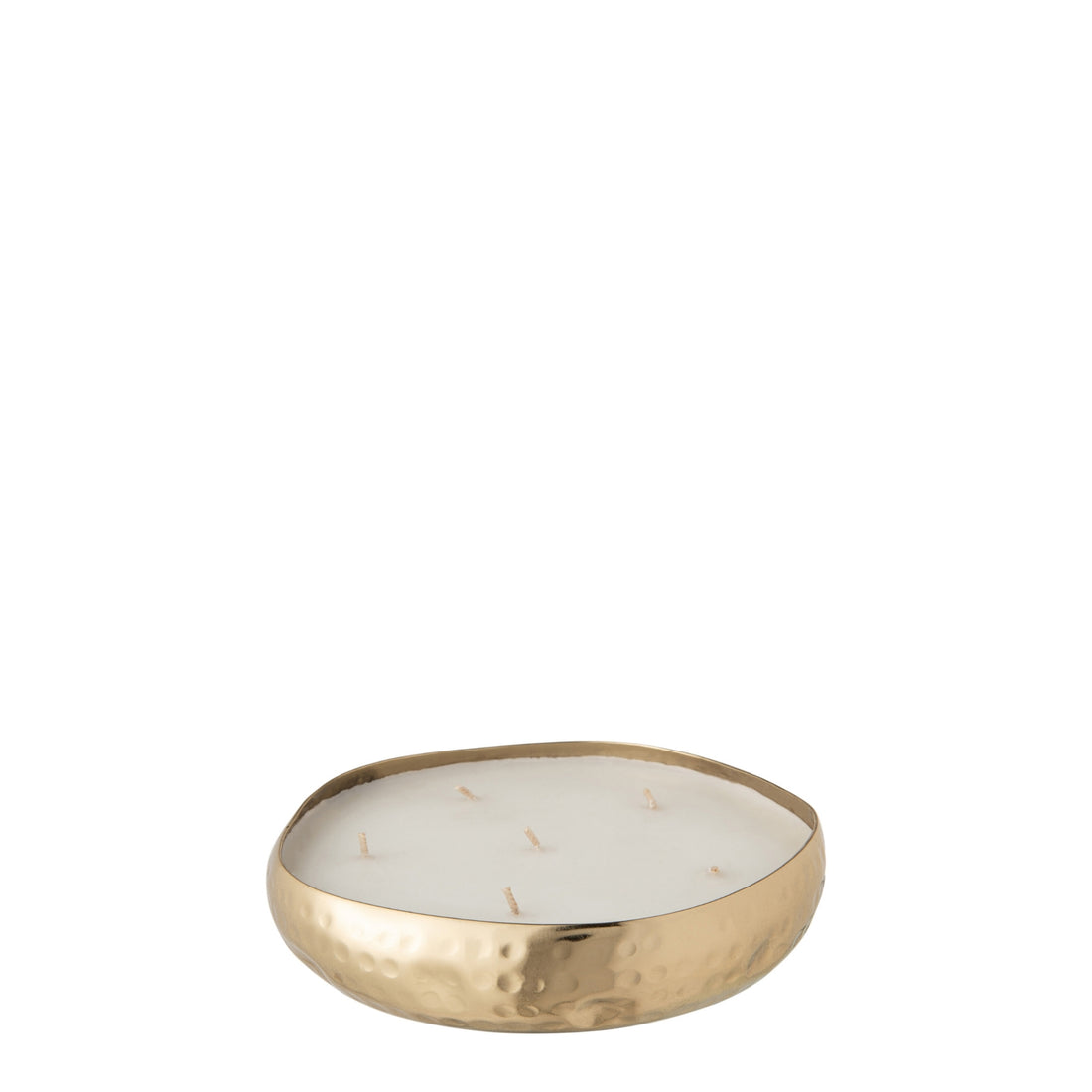 Close-up geurkaars M-Chic Goud Medium van J-Line, gehamerd goud metaal met witte was, geur oud en amber