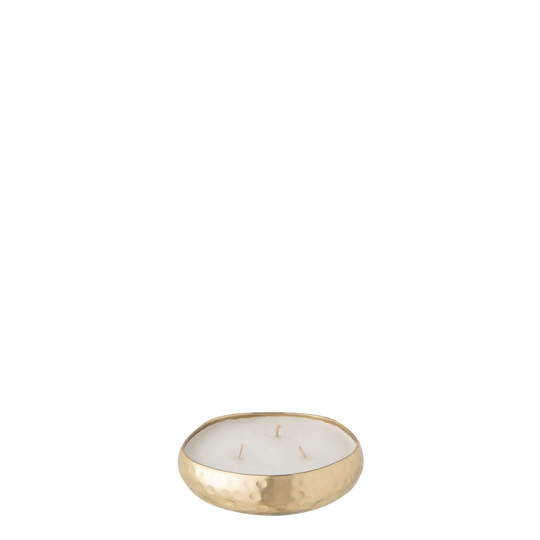 Close-up geurkaars M-Chic Goud Small van J-Line, gehamerd goud metaal met witte was, geur oud en amber