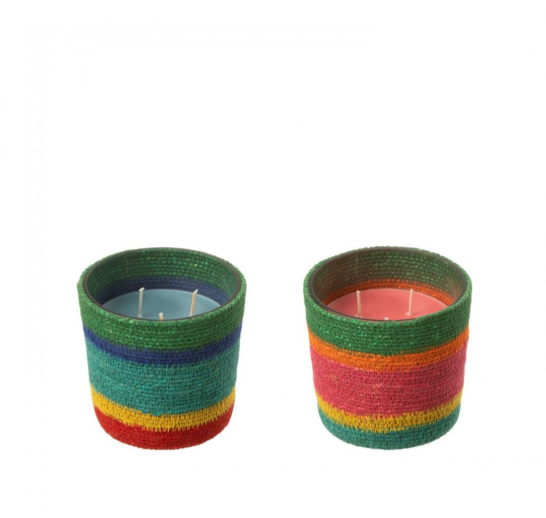 Geurkaars Mand Roze Was Mix Small-45 Uren Set van 2 - Geurkaars - J-Line - livinglovely.nl