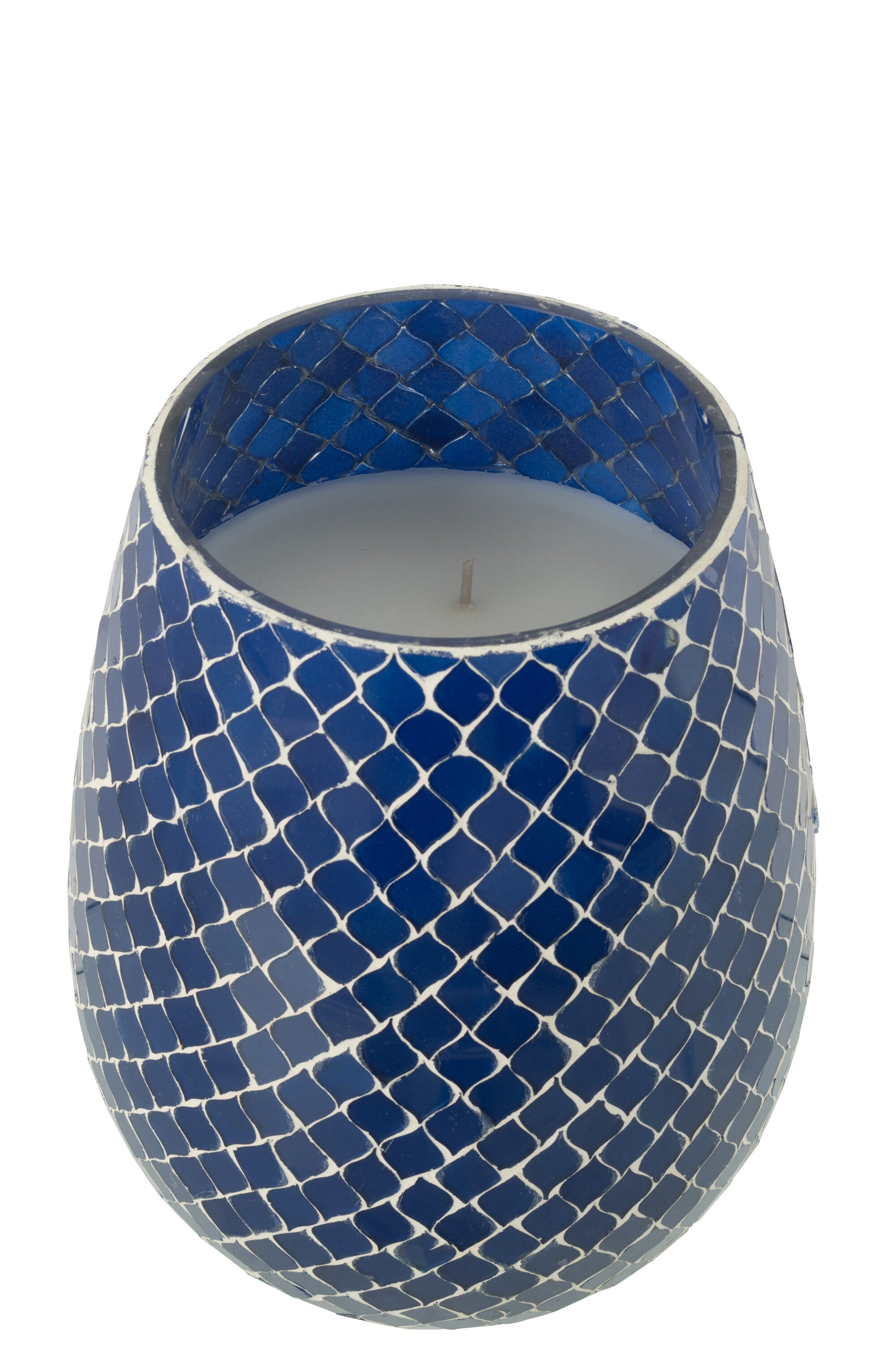 Geurkaars Mia Mozaiek Blauw Medium-120u - Geurkaars - J-Line - livinglovely.nl